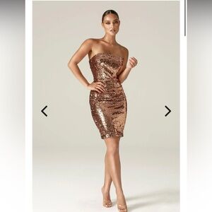 NWT Aliava Bodycon Midi Sequins Anna Copper Cocktail Dress Strapless $245 CB